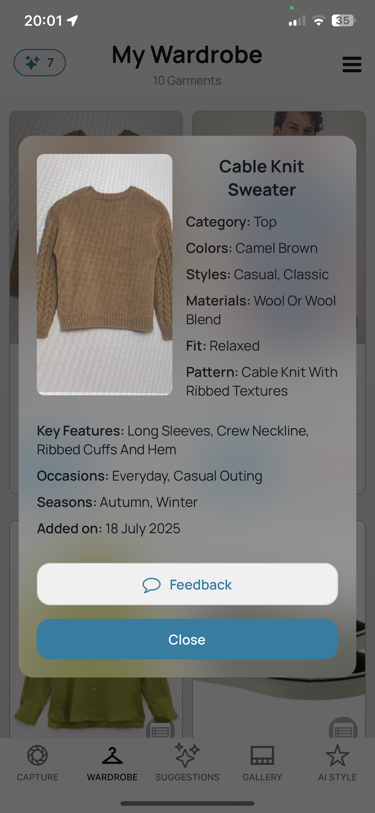 Wardrobe digitization screenshot